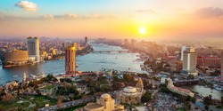 Panorama Van Het Stadsbeeld Van Caïro Genomen Tijdens De Zonsondergang Vanaf De Beroemde Toren Van Caïro, Caïro, Egypte
