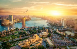 Panorama Of Cairo Cityscape Taken During The Sunset From The Famous Cairo Tower, Cairo, Egypt