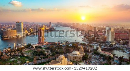 Panorama of Cairo cityscape taken during the sunset from the famous Cairo tower, Cairo, Egypt