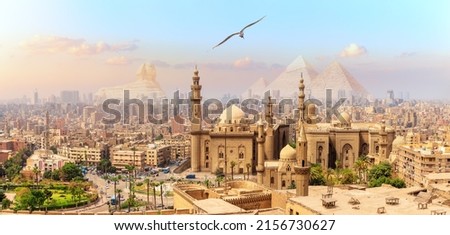 Panorama of Cairo and Famous Mosque of Sultan Hassan, Egypt