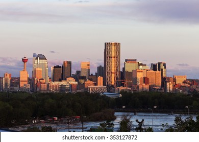 Panorama of Calgary at sunrise. Calgary, Alberta, Canada