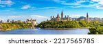 Panorama of Canadian Parliament in Ottawa and river in a sunny day, Canada