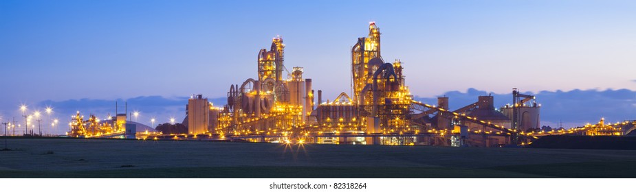 Panorama Of Chemical Plant At Sunset