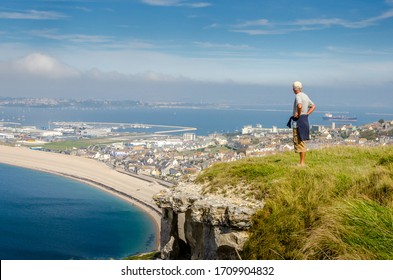 Panorama Of Chesil Beach From The Isle Of Portland Cliff Tops, Portland, Dorset, UK