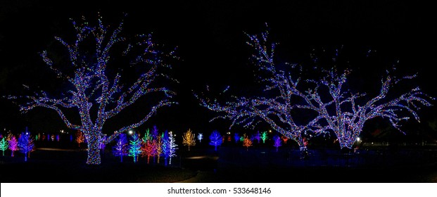 Panorama of the Christmas tree lighting in Addison, Texas