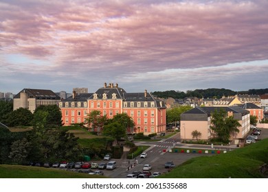 Panorama of the city of Belfort in France a red house