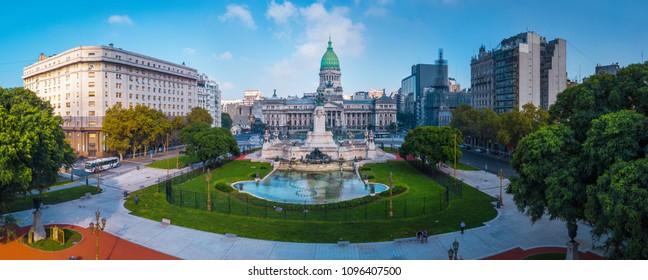 Panorama of the city of Buenos Aires. Aerial panorama of the square near Congreso at sunny day. Argentina - Shutterstock ID 1096407500
