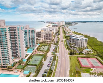 Panorama Of City Clearwater Beach FL And Sand Key Beach. Summer Vacations In Florida. Beautiful View On Hotels And Resorts On Island. American Coast. Gulf Of Mexico Shore