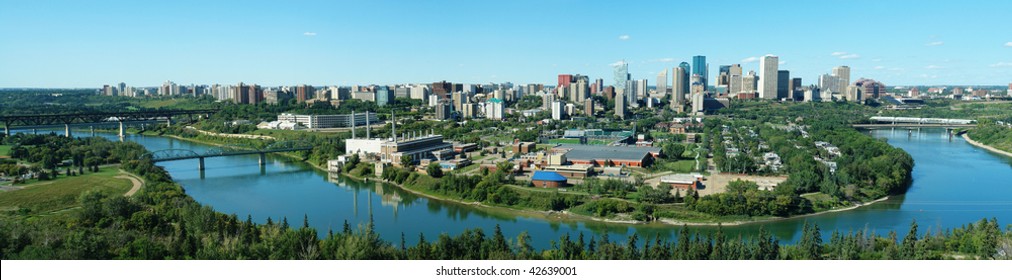 Panorama Of City Downtown And The North Saskatchewan River Valley, Edmonton, Alberta, Canada