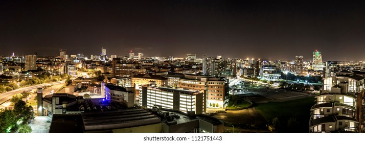 Panorama of the City of Leeds Skyline at Night - Yorkshire, UK