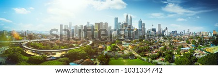 Panorama cityscape view in the middle of Kuala Lumpur city center ,day time , Malaysia .