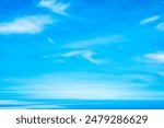 Panorama of clear sky background for summer vacation concept at ocean and summer sea water with sunlight of beautiful cloudy sky.