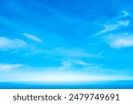 Panorama of clear sky background for summer vacation concept at ocean and summer sea water with sunlight of beautiful cloudy sky.