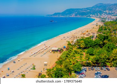 
panorama of cleopatra beach in Alanya with blue sea and clean sand - Shutterstock ID 1789375640