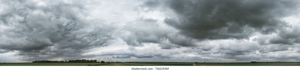 Panorama of cloudy gray sky