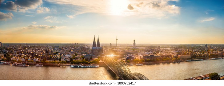 Panorama of Cologne with Cologne Cathedral and the Rhine on a beautiful summer evening - Shutterstock ID 1803952417