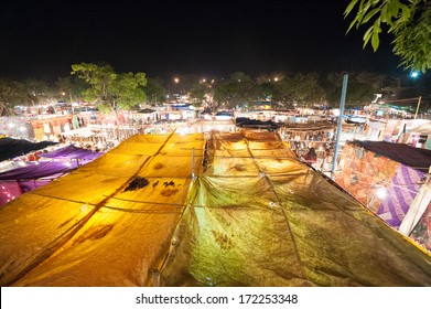 Panorama Colour Image Of Ingo`s Food Market In Goa, India At Night