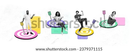 Panorama composite photo artwork collage of happy positive people celebrate achieve goal at work isolated of white color background