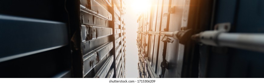 Panorama container freight. High angle of view