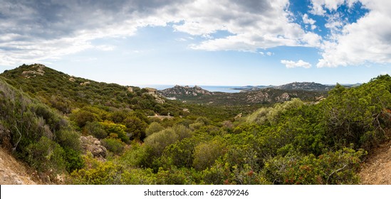 Panorama of Corsica mountains, sea and blue sky - Shutterstock ID 628709246
