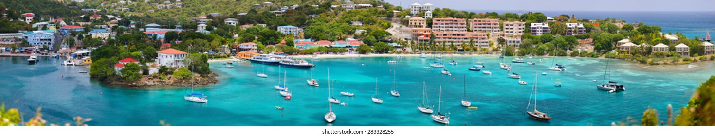 Panorama Of Cruz Bay The Main Town On The Island Of St. John USVI, Caribbean