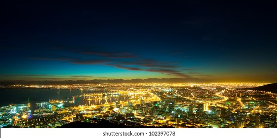 Panorama of Dawn in the City (South Africa, Cape Town)