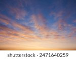 Panorama of daytime sky with clouds. sunset Sky background, daylight sky with lighted clouds. Beauty clouds over sea