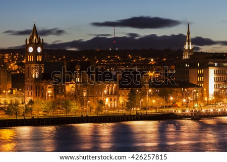 Panorama of Derry. Derry, Northern Ireland, United Kingdom.