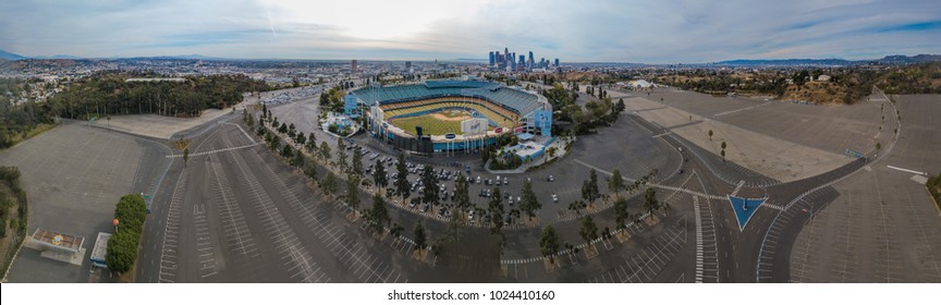 Panorama Of Dodgers Stadium With Downtown Los Angeles