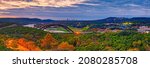 Panorama of Downtown Austin Skyline Pennybacker Bridge and Fall Colors - Texas Hill Country