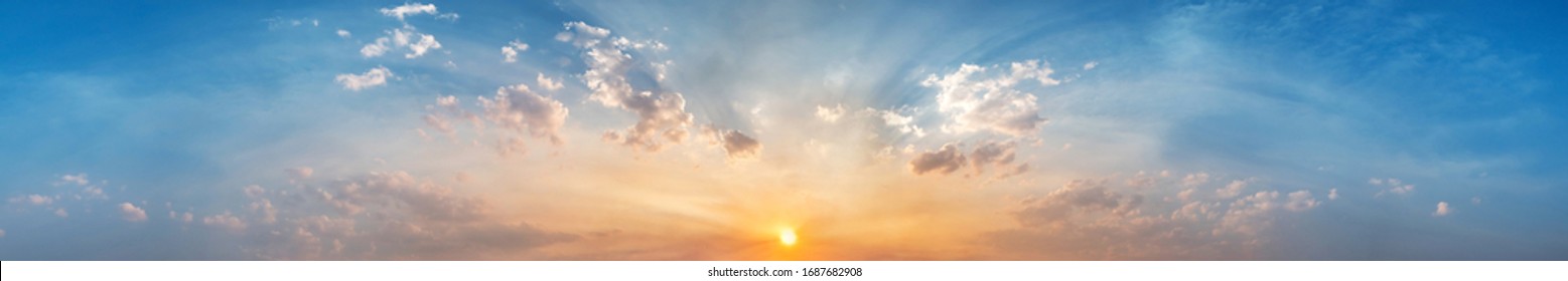 Panorama of Dramatic vibrant color with beautiful cloud of sunrise and sunset. Panoramic image. - Shutterstock ID 1687682908