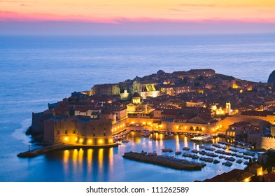 A Panorama Of Dubrovnik By Night, Croatia