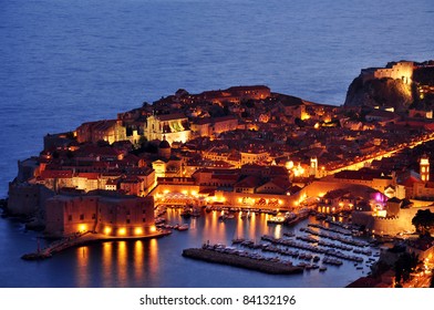 A Panorama Of Dubrovnik By Night, Croatia