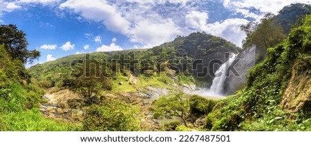 Panorama of  Dunhinda waterfall in a sunny day in Sri Lanka