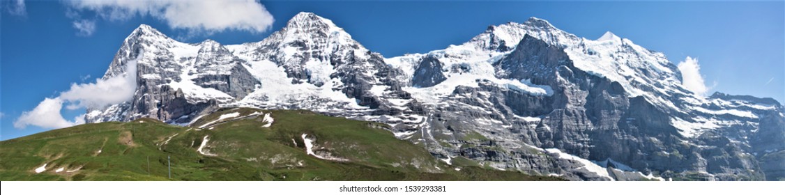Panorama of the Eiger, Monk and Jungfrau in the Alps - Shutterstock ID 1539293381