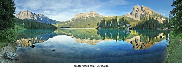 Panorama Of Emerald Lake, Yoho National Park, British Columbia, Canada.