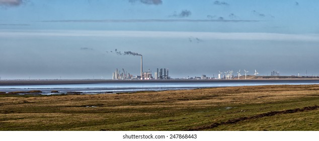 Panorama Of Esbjerg Wind Turbine And Oil Harbor, Denmark