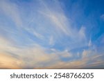 Panorama of evening sky with clouds. sunset Sky background, Sunrise sky with lighted clouds. Beauty evening sunrise over sea