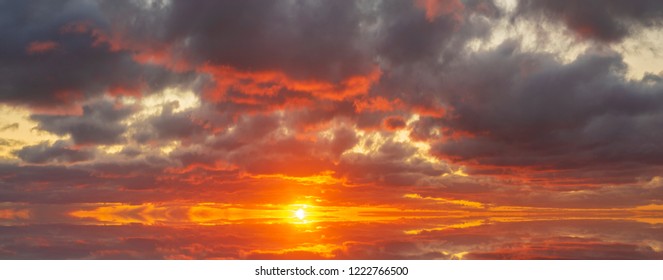 panorama of a fiery sunrise in the sky