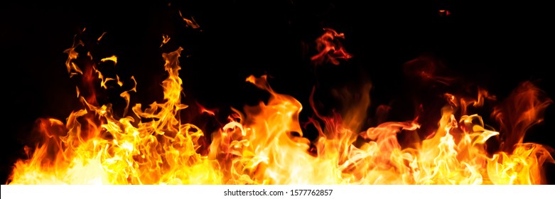 Panorama Fire flames on black background. fire burst texture for banner backdrop. - Shutterstock ID 1577762857