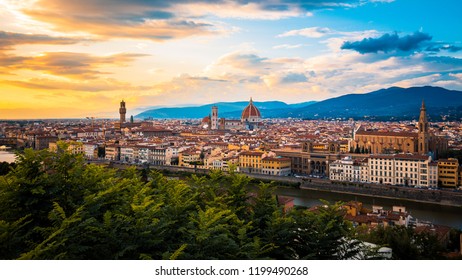 Panorama Of Florence During Colourfull Sunset