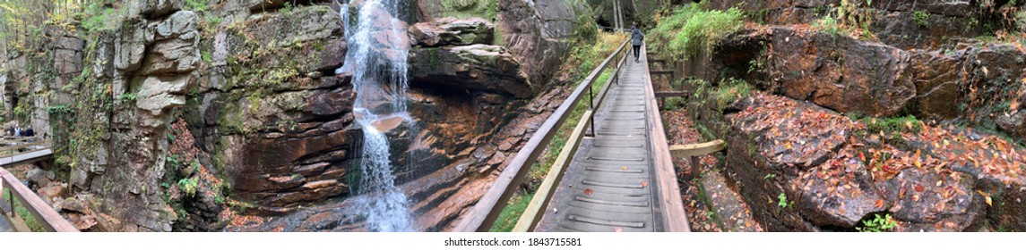 Panorama Of The Flume Gorge Trail