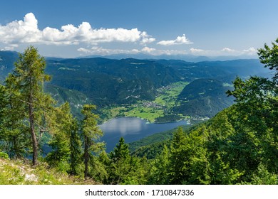 Panorama fo Bohinj lake in summer, view from Vogel, Julian Alpe
