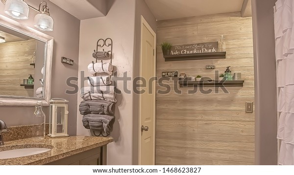 Panorama Frame Bathroom Vanity Facing Bathtub Stock Photo Edit