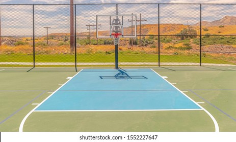 Panorama Frame Outdoor Basketball Court And Three Point Line