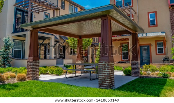 Panorama Frame Patio Table Seats Under Stock Photo Edit Now