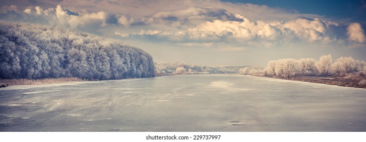 Panorama Of The Frozen River.
