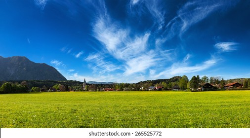 Panorama Of German Countryside And Village. Bavaria, Germany