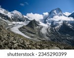 panorama of Glacier Durand, Roc Noir, Glacier du Grand Cornier and Dent Blanche in Val d