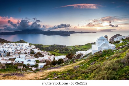 Panorama Of A Greek Island In Aegean Sea At Sunset